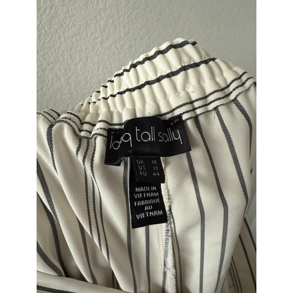 Long Tall Sally Pin Striped Wide Leg Pull On Trouser Pants Nautical Coastal 12 - Picture 7 of 9